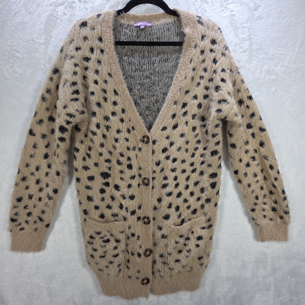 Chic Leopard Print Button-Up Cardigan Size Medium
